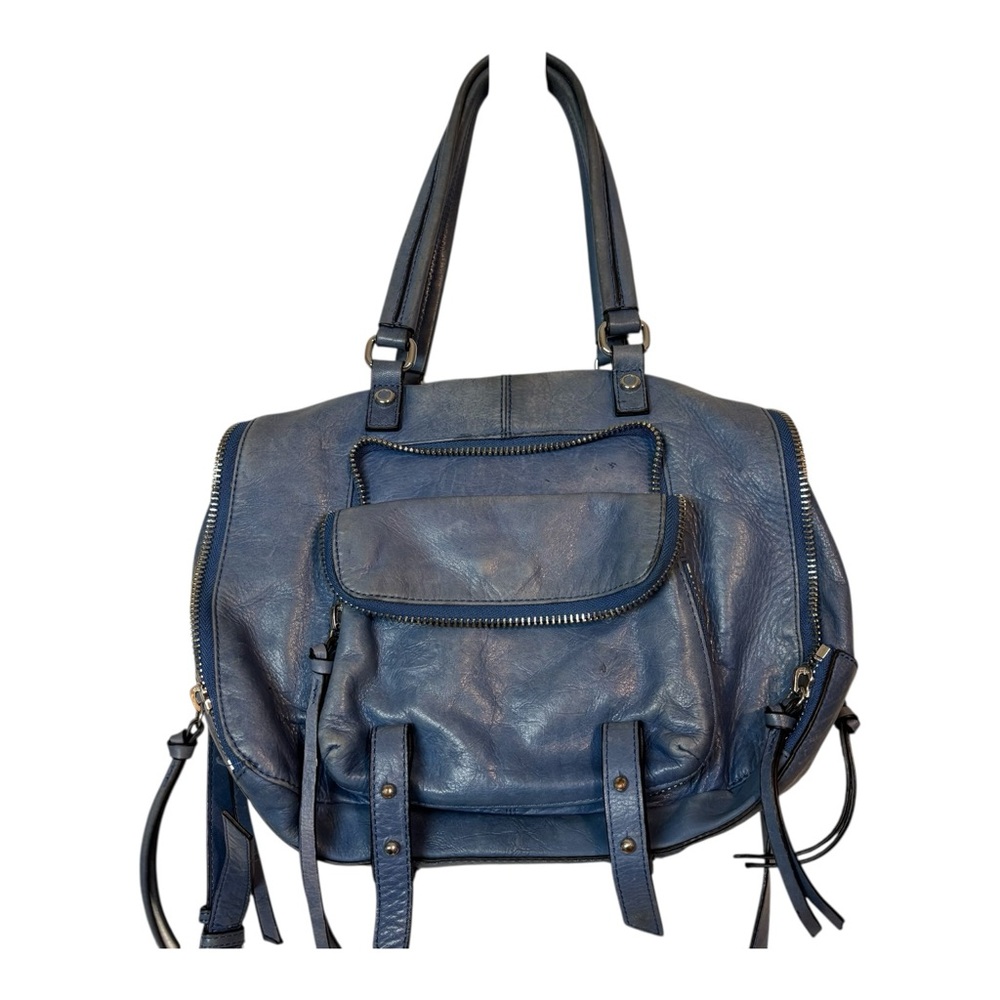 Joelle Hawkens Blue Leather Tote Shoulder Bag